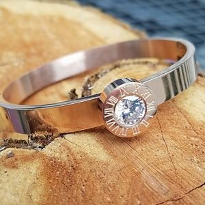 ROSE GOLD Stainless Roman Numeral Cuff Bangle